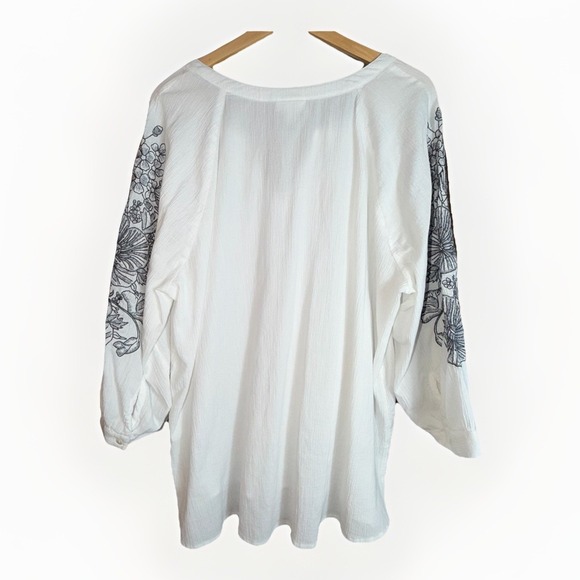 Pure Jill White Embroidered Sleeve Blouse Size 2X Bohemian, Relaxed, Minimalist - Picture 3 of 6